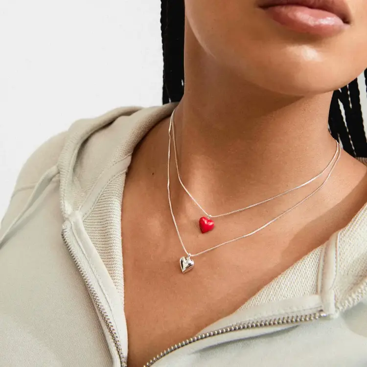 Pilgrim Jewellery MAEVE Red Heart 2 in 1 Necklace Set Silver