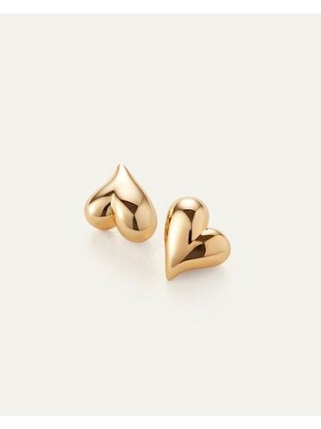 Jenny Bird Art Heart Button Earrings Gold