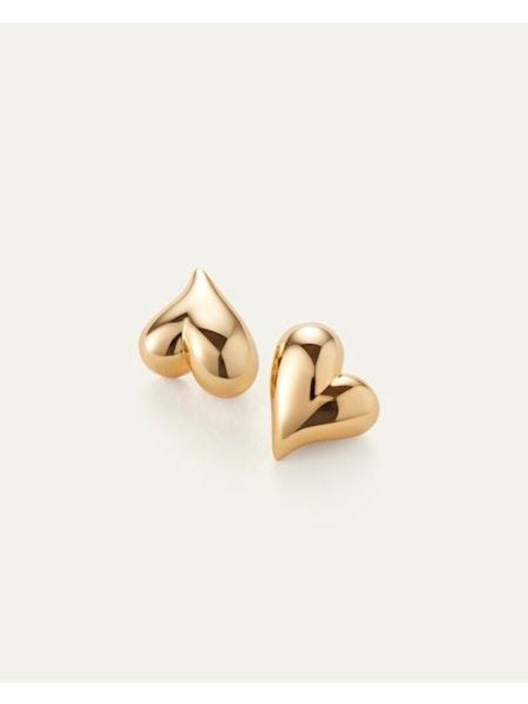 Jenny Bird Art Heart Button Earrings Gold