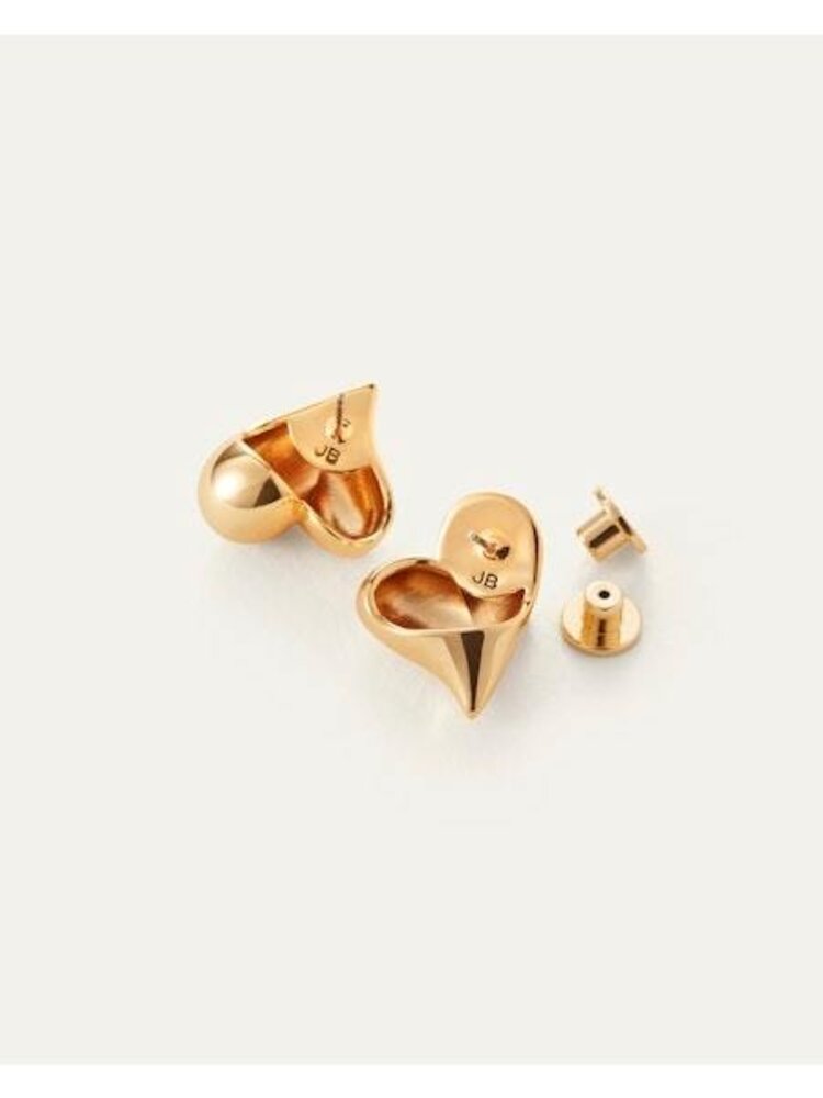 Jenny Bird Art Heart Button Earrings Gold