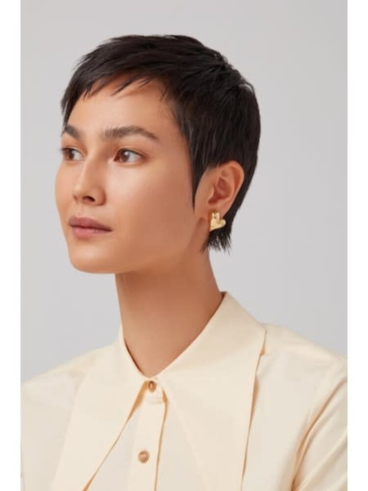 Jenny Bird Art Heart Button Earrings Gold