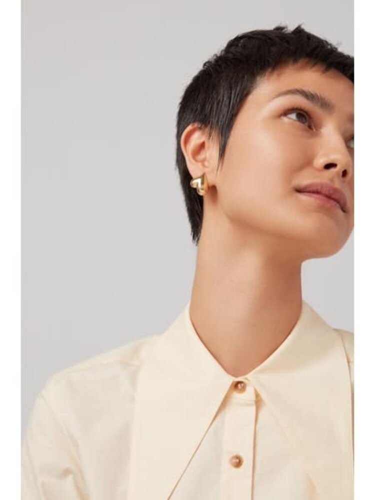 Jenny Bird Art Heart Button Earrings Gold