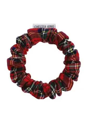 Chelsea King Bamboo Tartan Red Scrunchie Thin