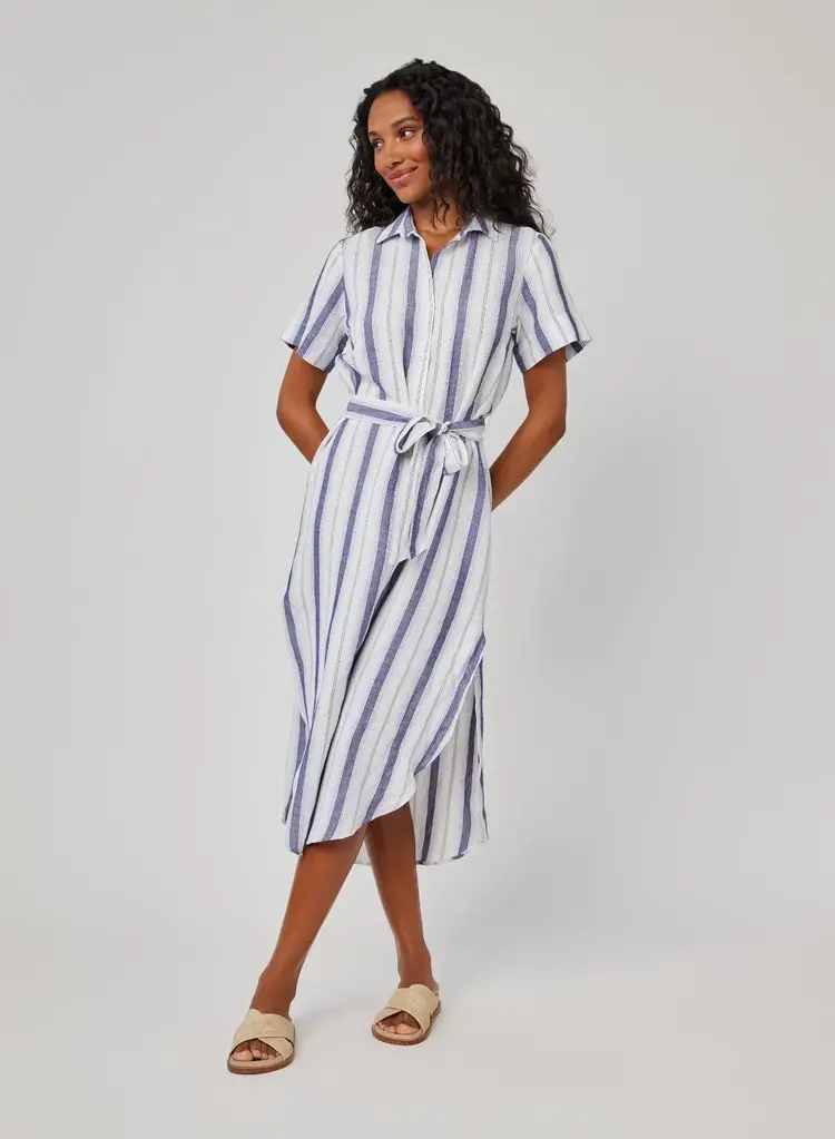 Bella Dahl Round Hem Maxi Shirt Dress Coastal Ombre Stripe