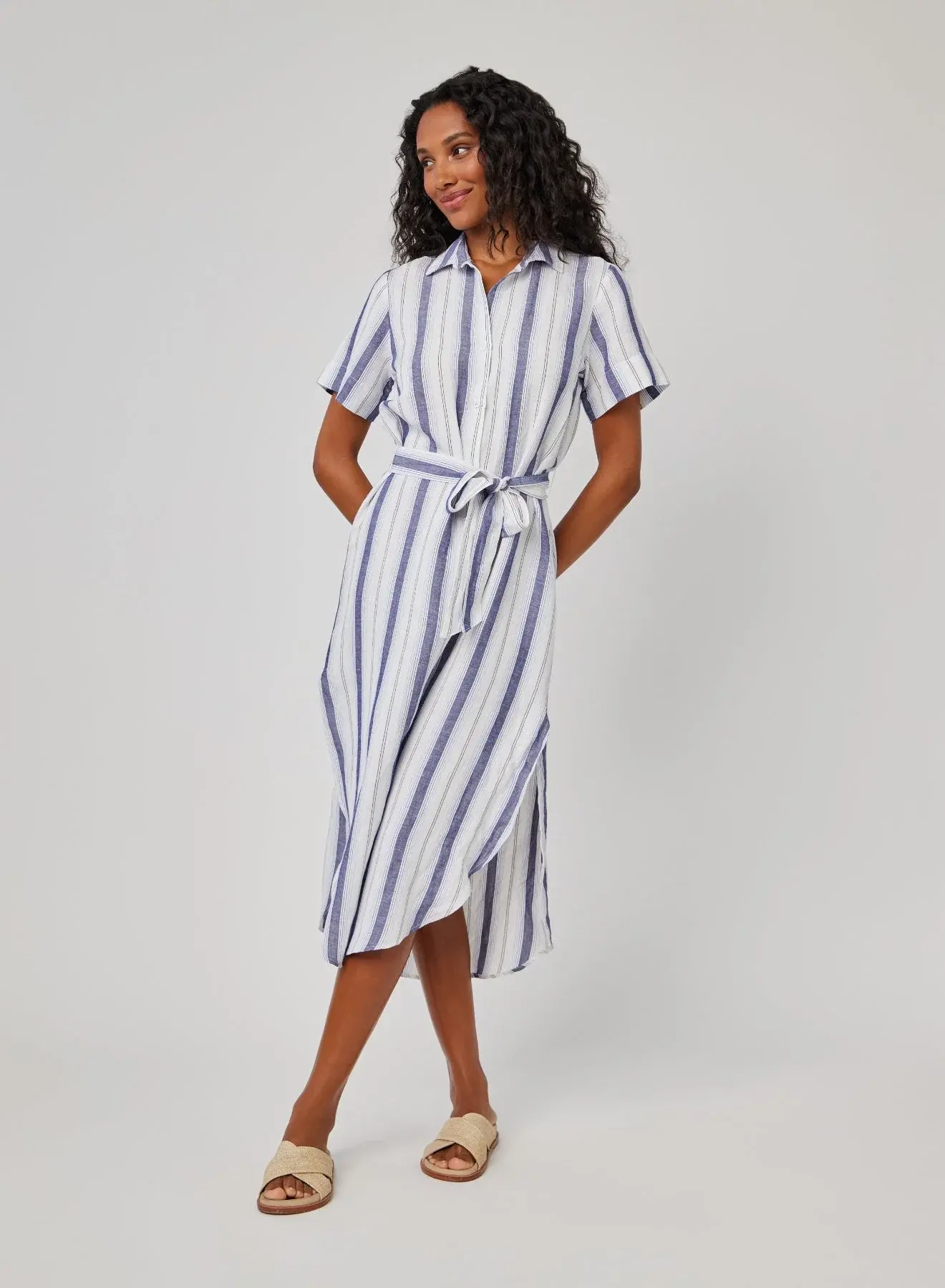 bella dahl hilda shirt dress Bella Dahl Women's 3/4 Roll-Tab Sleeve Striped Hilda Shirt Dress Blue Size M