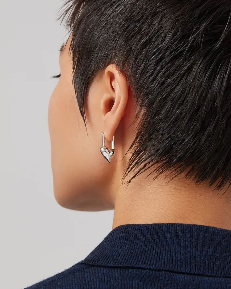 Jenny Bird Padlock Heart Huggies Silver