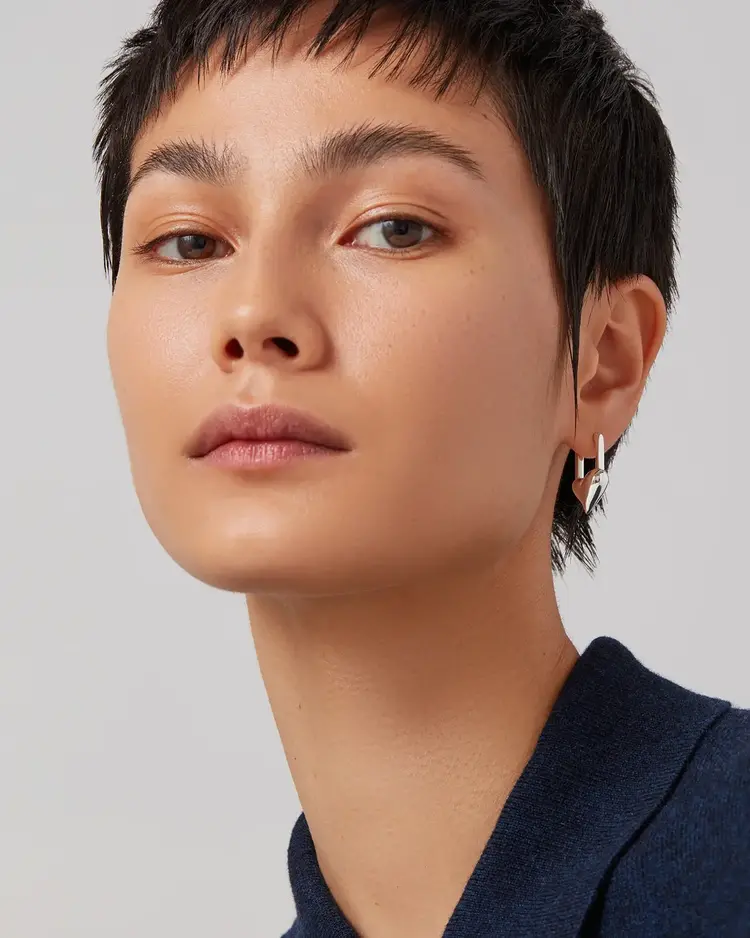 Jenny Bird Padlock Heart Huggies Silver