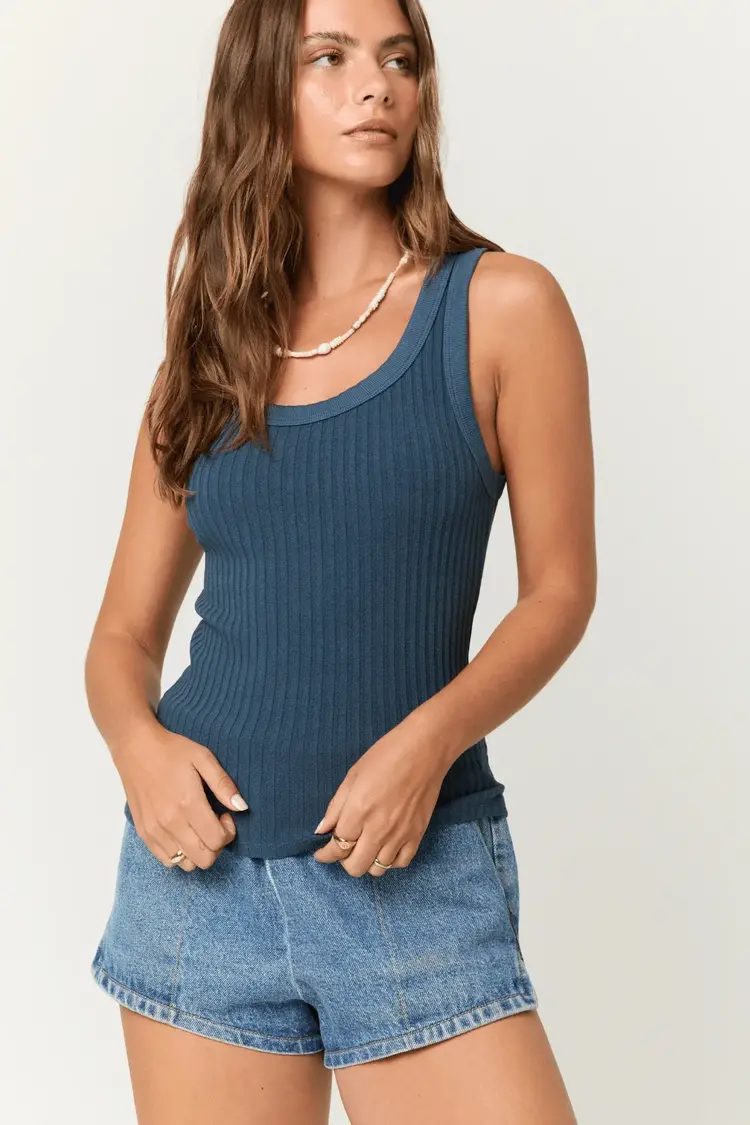 Project Social T Cooper Sweater Rib Tank Blue Pine