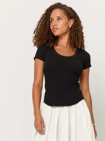 Project Social T Julie Scoop Neck Sweater Tee Black