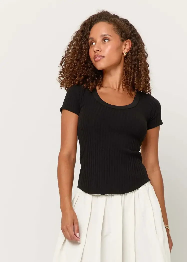 Project Social T Julie Scoop Neck Sweater Tee Black