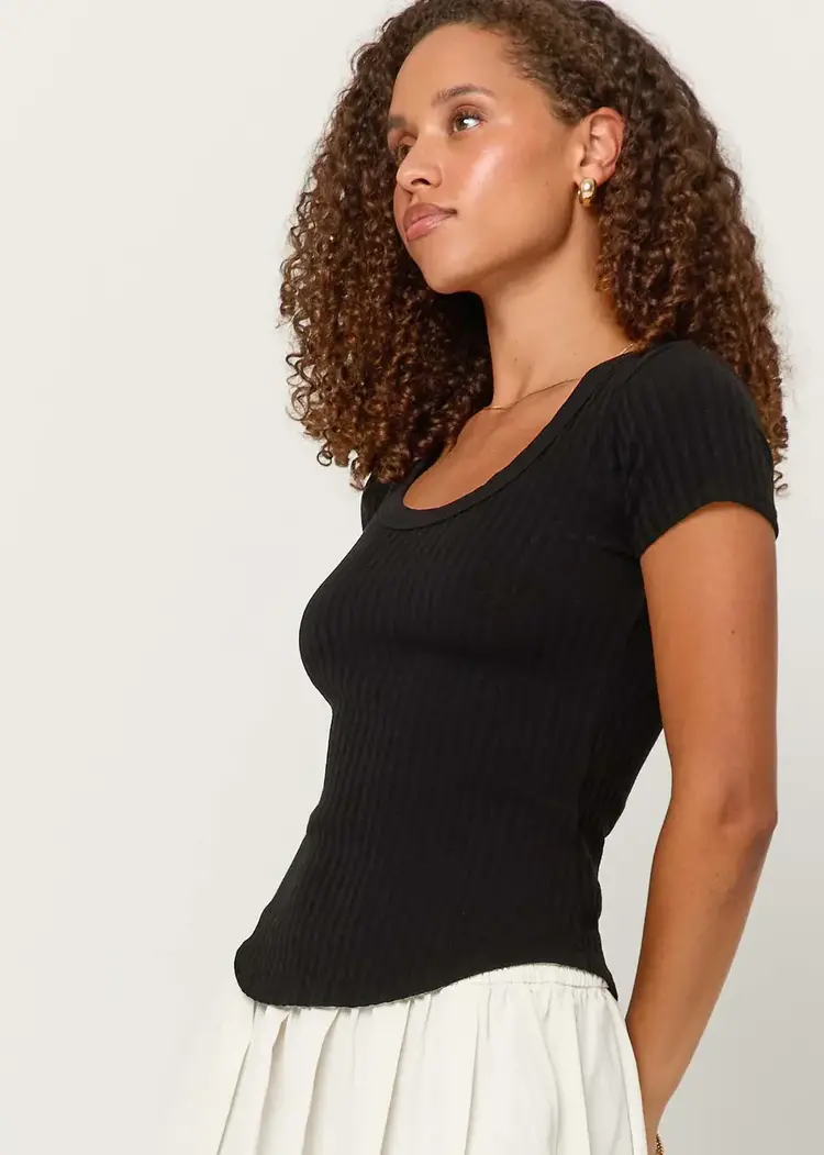 Project Social T Julie Scoop Neck Sweater Tee Black