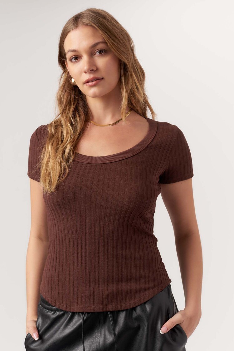 Project Social T Julie Scoop Neck Sweater Tee Cacao