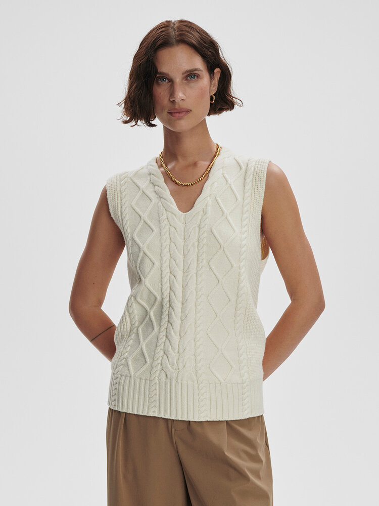 Varley Kay Cable Knit Vest Snow White