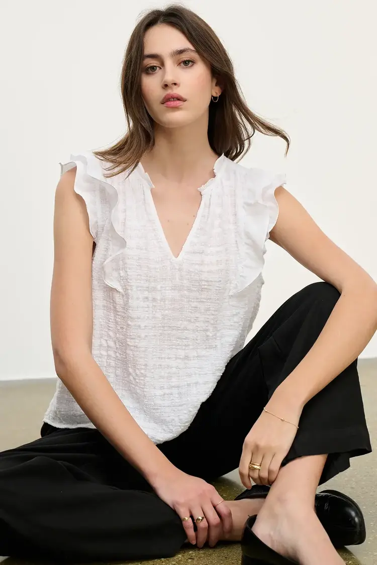 Velvet Eva Textured Gauze Top White