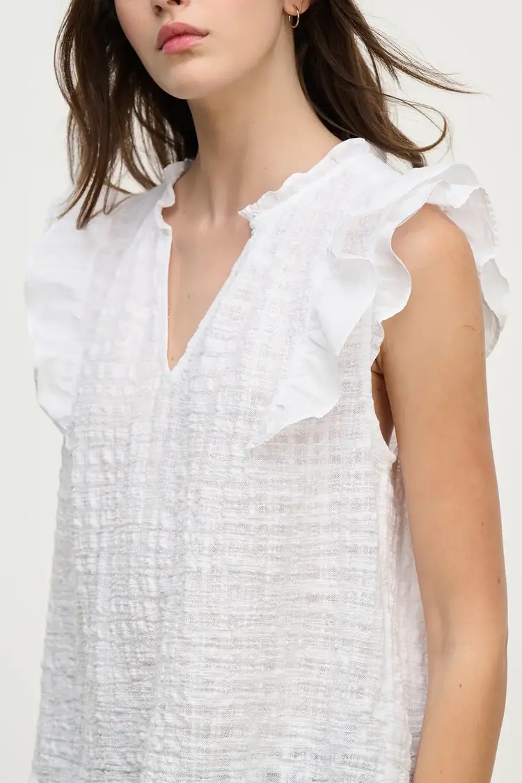 Velvet Eva Textured Gauze Top White