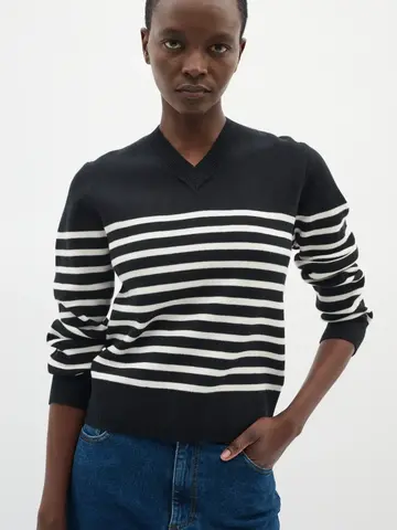 InWear Wallis V-Neck Pullover Marine Blue Stripe