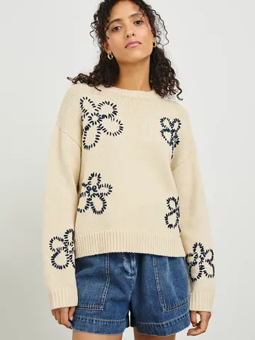 Rails ZOEY Pullover Ivory Navy Stitched Daisy