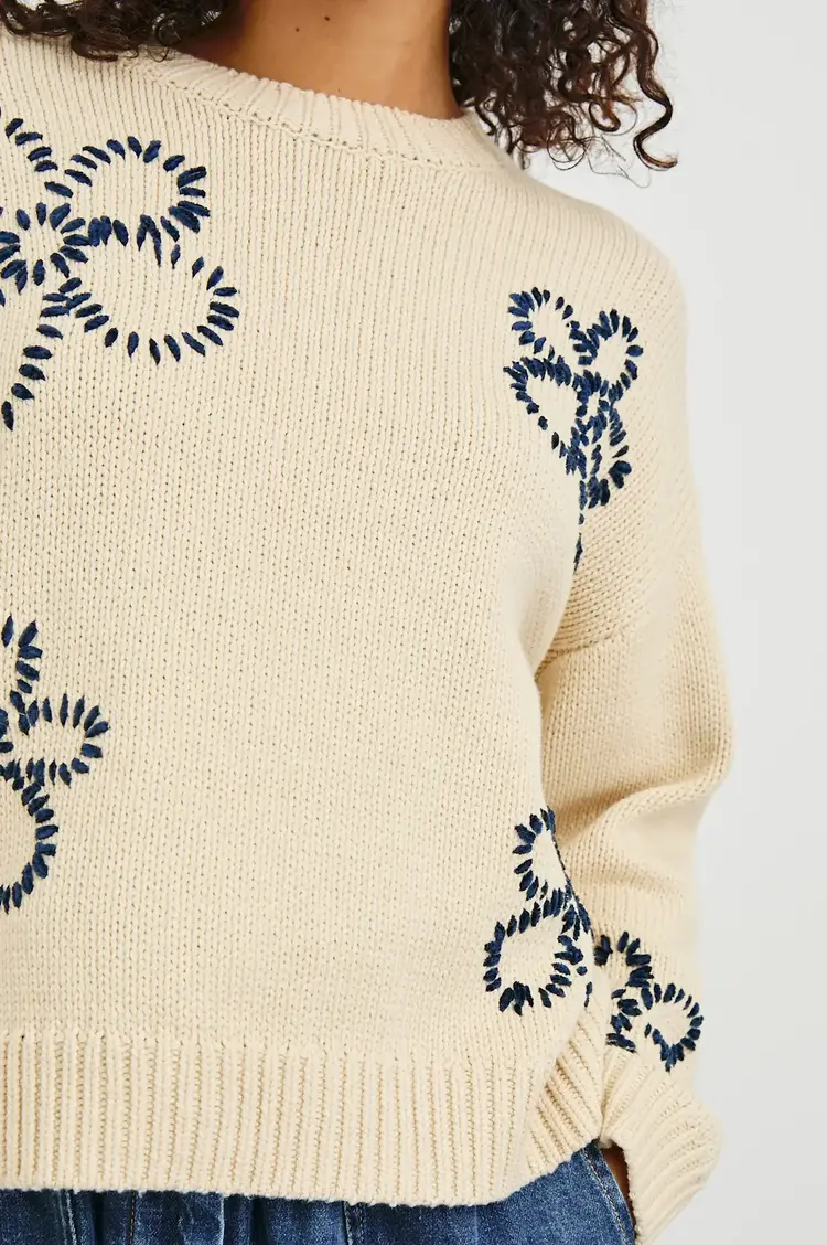 Rails ZOEY Pullover Ivory Navy Stitched Daisy