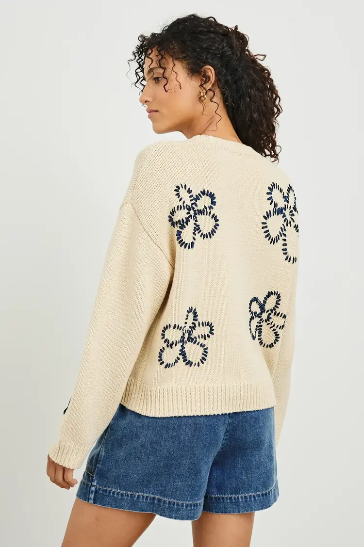 Rails ZOEY Pullover Ivory Navy Stitched Daisy