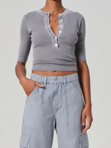 Citizens of Humanity NALI Short Sleeve Henley Balboa Grey