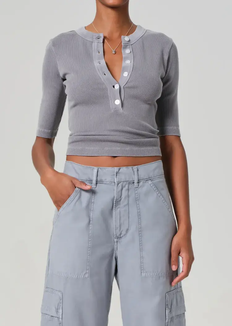 Citizens of Humanity NALI Short Sleeve Henley Balboa Grey