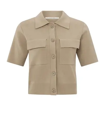 Yaya Short Sleeved Cardigan w/Chest Pockets Humus Beige