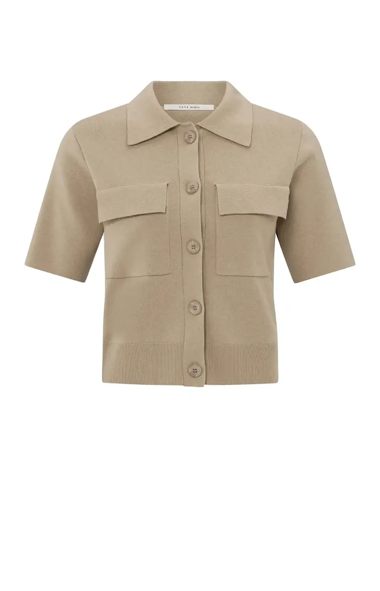 Yaya Short Sleeved Cardigan w/Chest Pockets Humus Beige