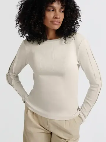 Yaya Long Sleeve Ribbed Top w/Button Sleeve Off White Knit