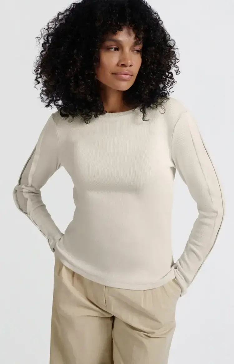 Yaya Long Sleeve Ribbed Top w/Button Sleeve Off White Knit