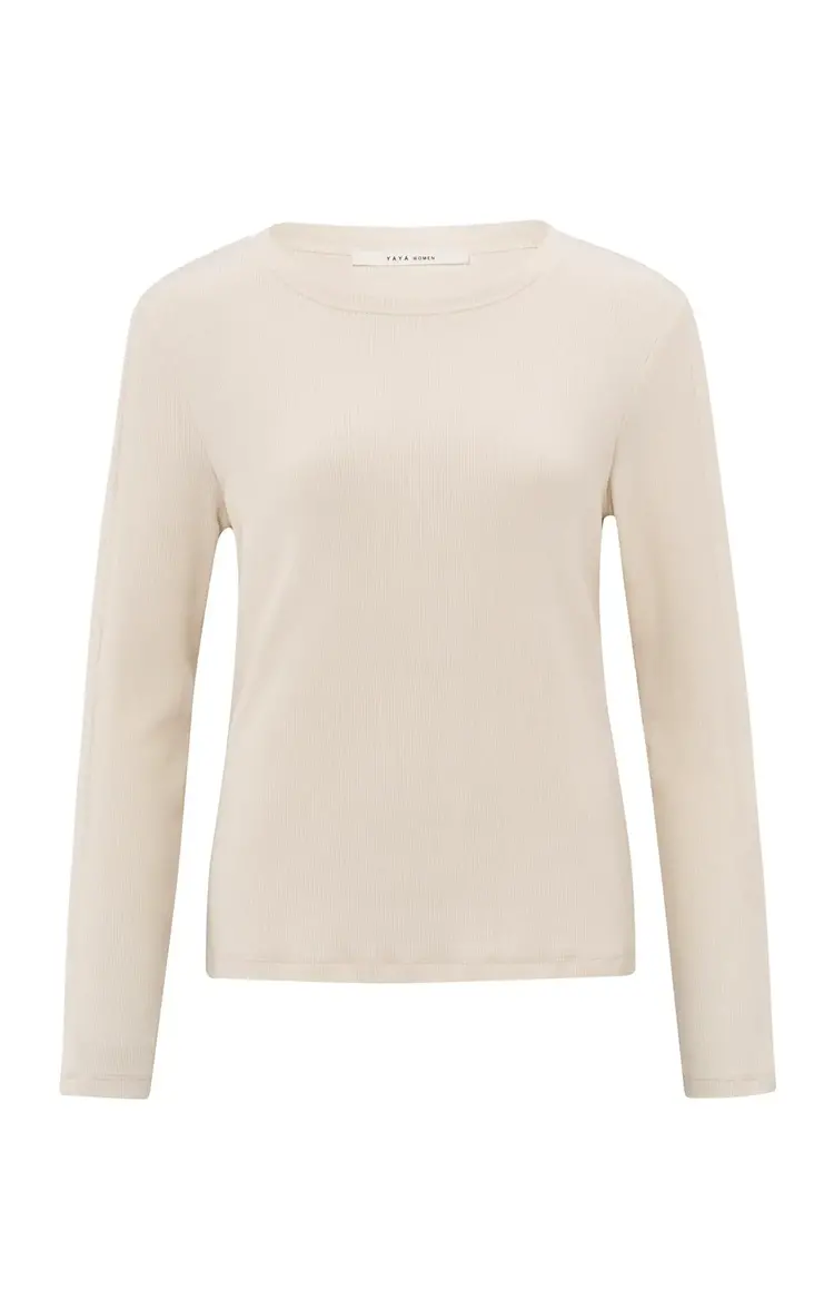 Yaya Long Sleeve Ribbed Top w/Button Sleeve Off White Knit