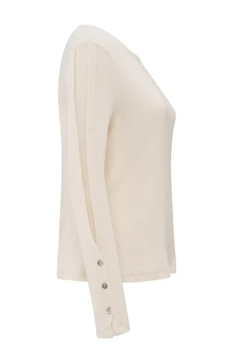 Yaya Long Sleeve Ribbed Top w/Button Sleeve Off White Knit