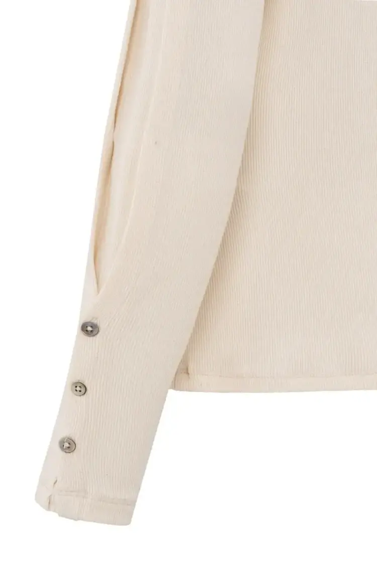 Yaya Long Sleeve Ribbed Top w/Button Sleeve Off White Knit