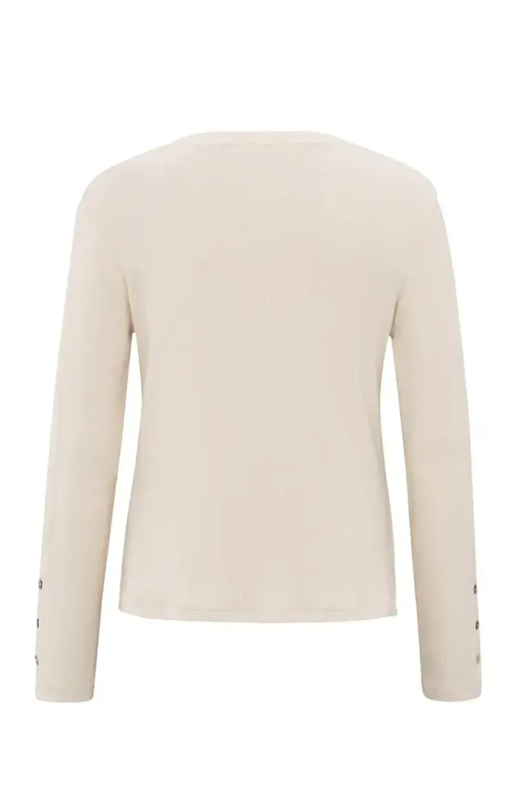 Yaya Long Sleeve Ribbed Top w/Button Sleeve Off White Knit