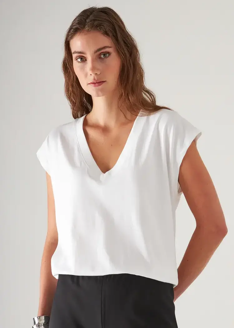 Patrick Assaraf Pima Cotton Stretch Dolman V-Neck T-Shirt White