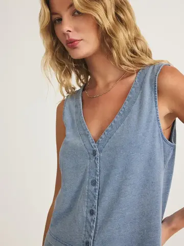 ZSupply Solace V-Neck Jersey Tank Medium Indigo