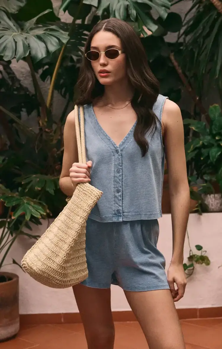 ZSupply Solace V-Neck Jersey Tank Medium Indigo