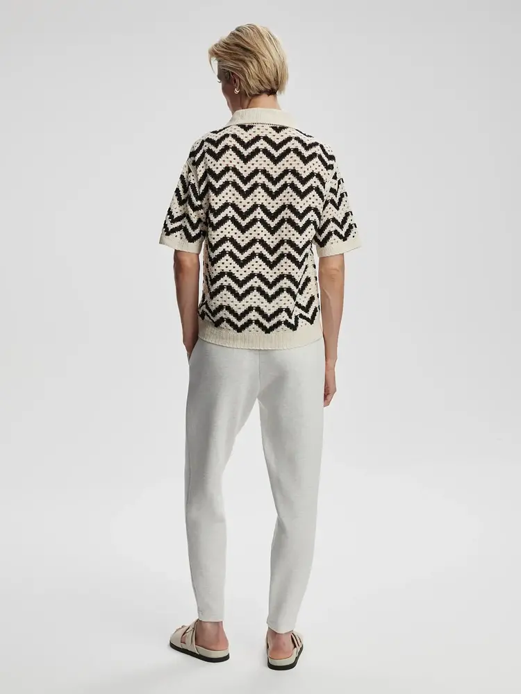 Varley Anais Crochet Polo Shirt Birch