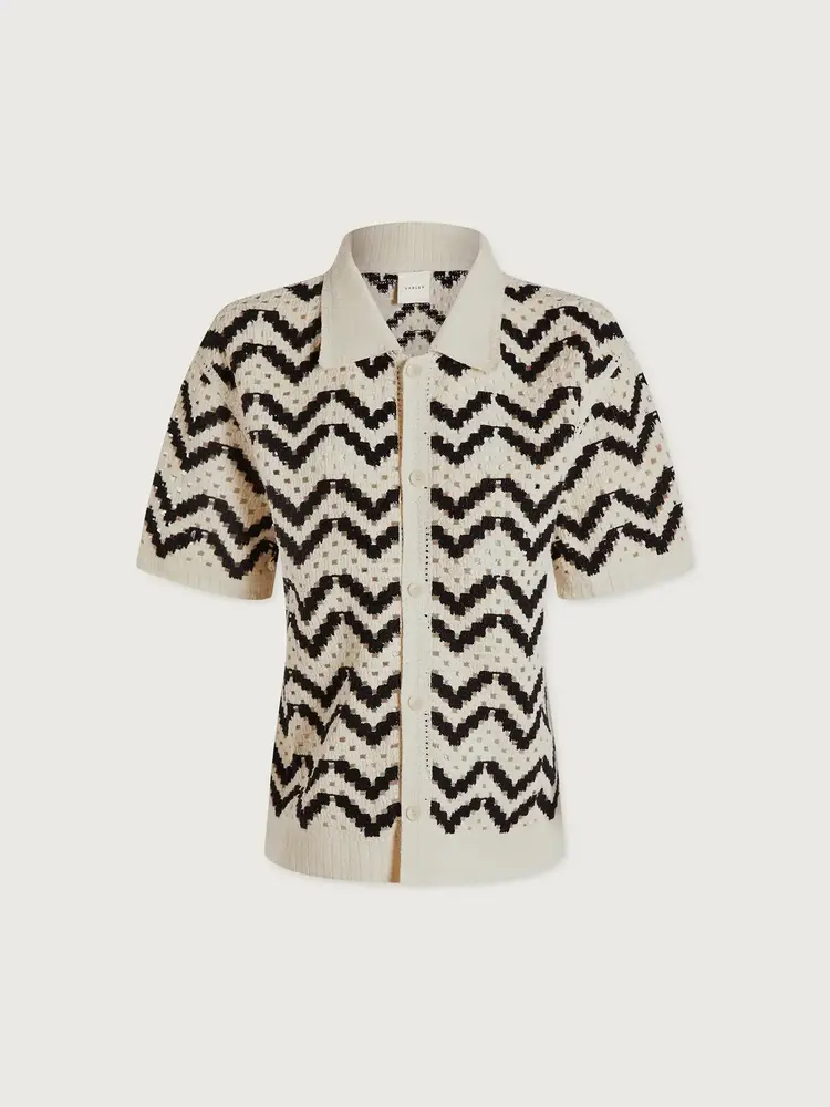 Varley Anais Crochet Polo Shirt Birch