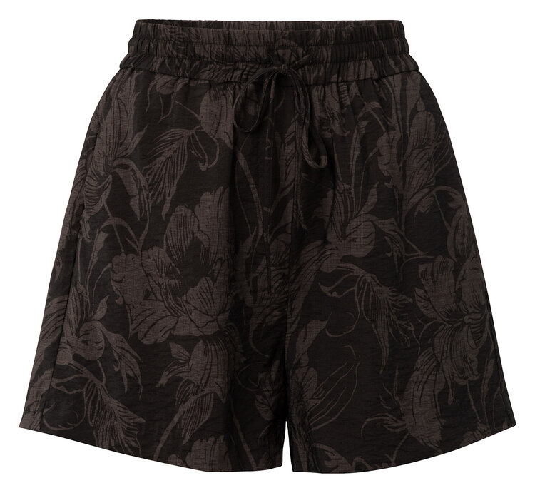 Yaya Woven Printed Short w/Elastic Waist Washed Blk