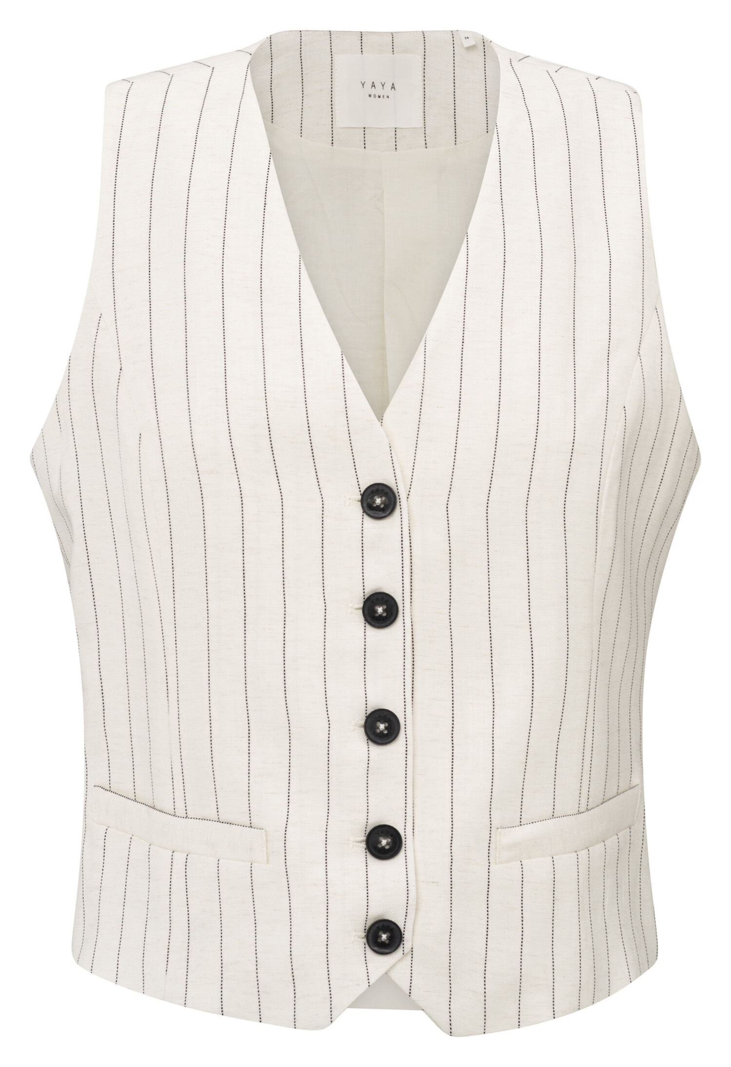 Yaya | Woven Linen Mix Pinstripe Gilet Sand Linen - Tryst Boutique