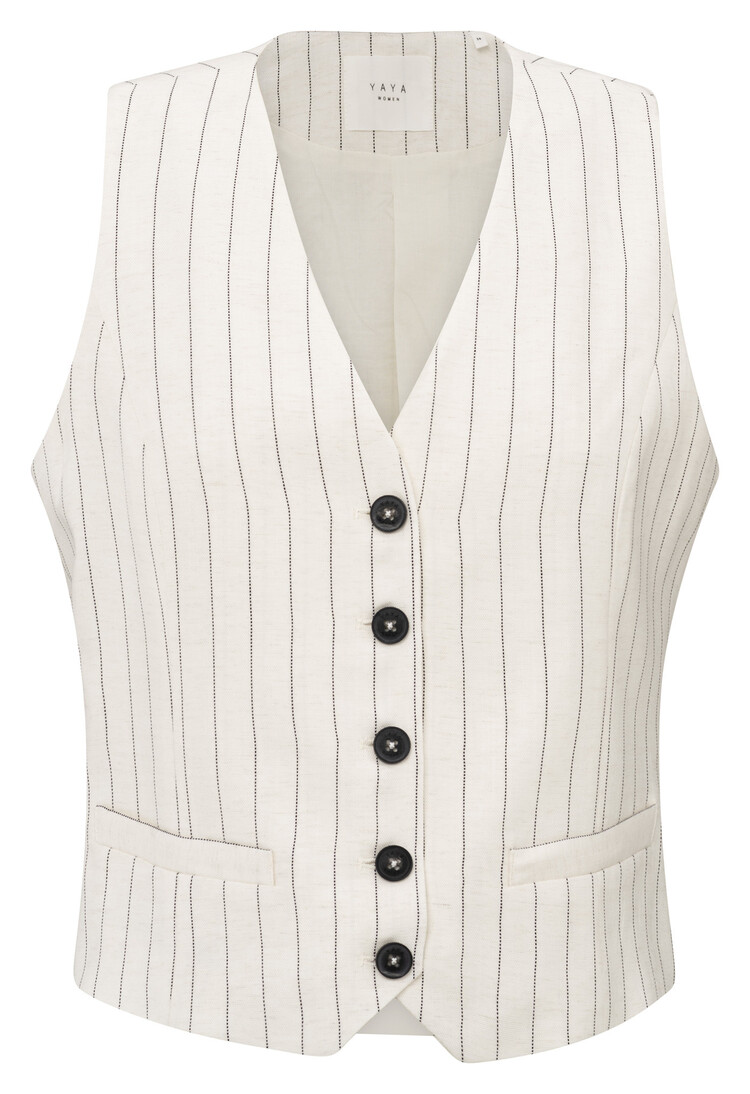 Yaya Woven Linen Mix Pinstripe Gilet Sand Linen
