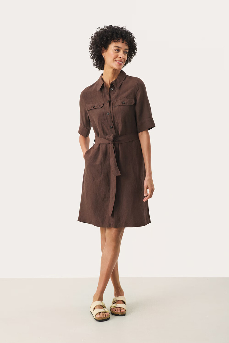 Part Two Raili Linen Dress Bracken