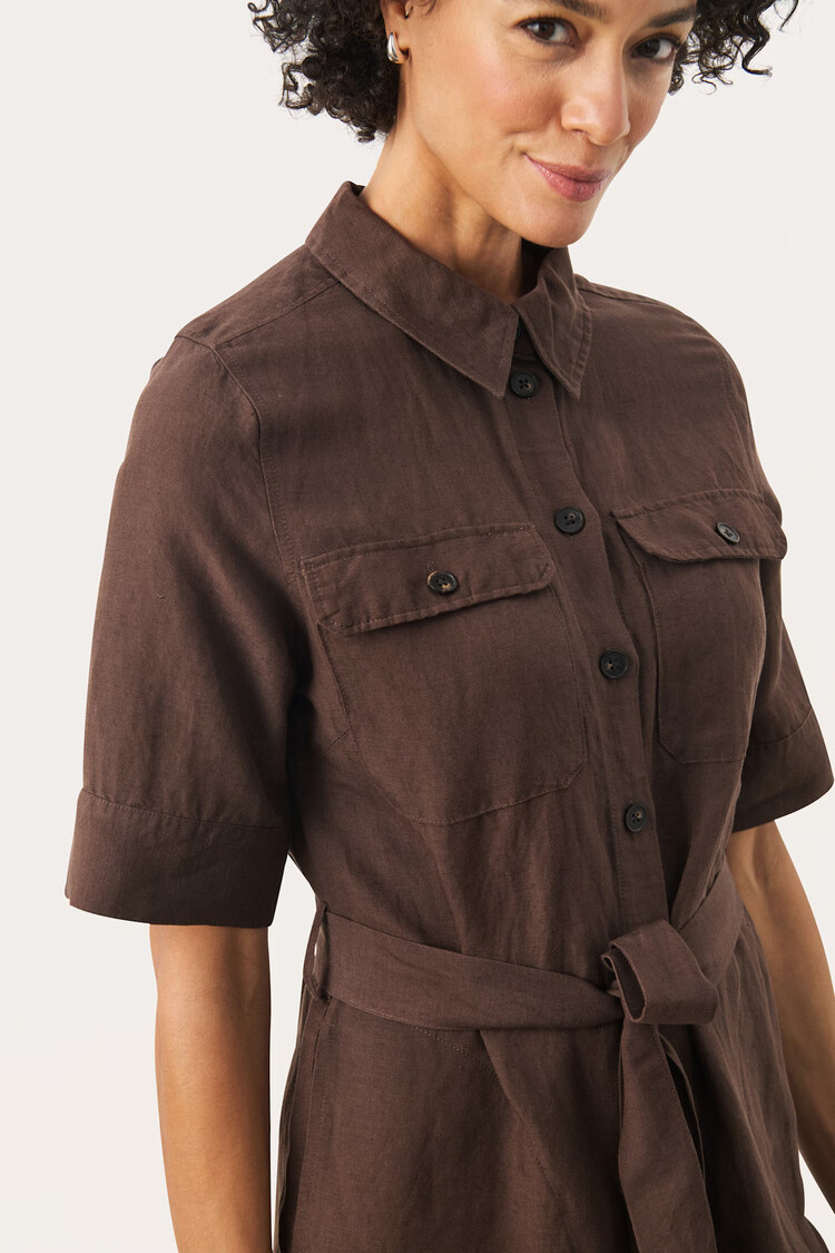 Part Two Raili Linen Dress Bracken