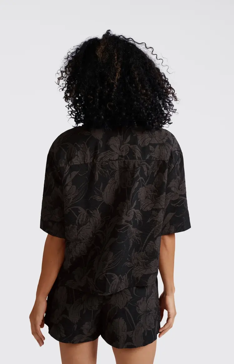Yaya Printed Short Sleeve Blouse Washed Blk