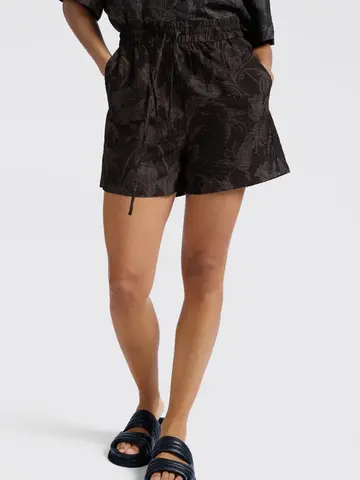 Yaya Woven Printed Short w/Elastic Waist Washed Blk