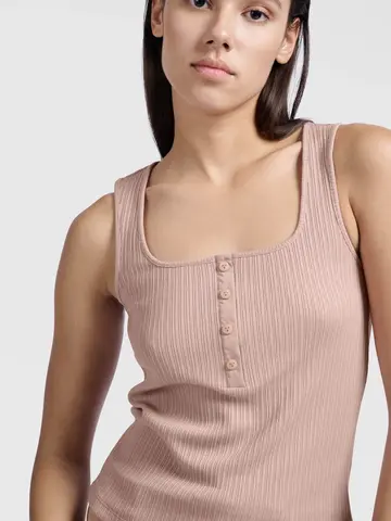 Yaya Rib Singlet w/Buttons Soft Mauve