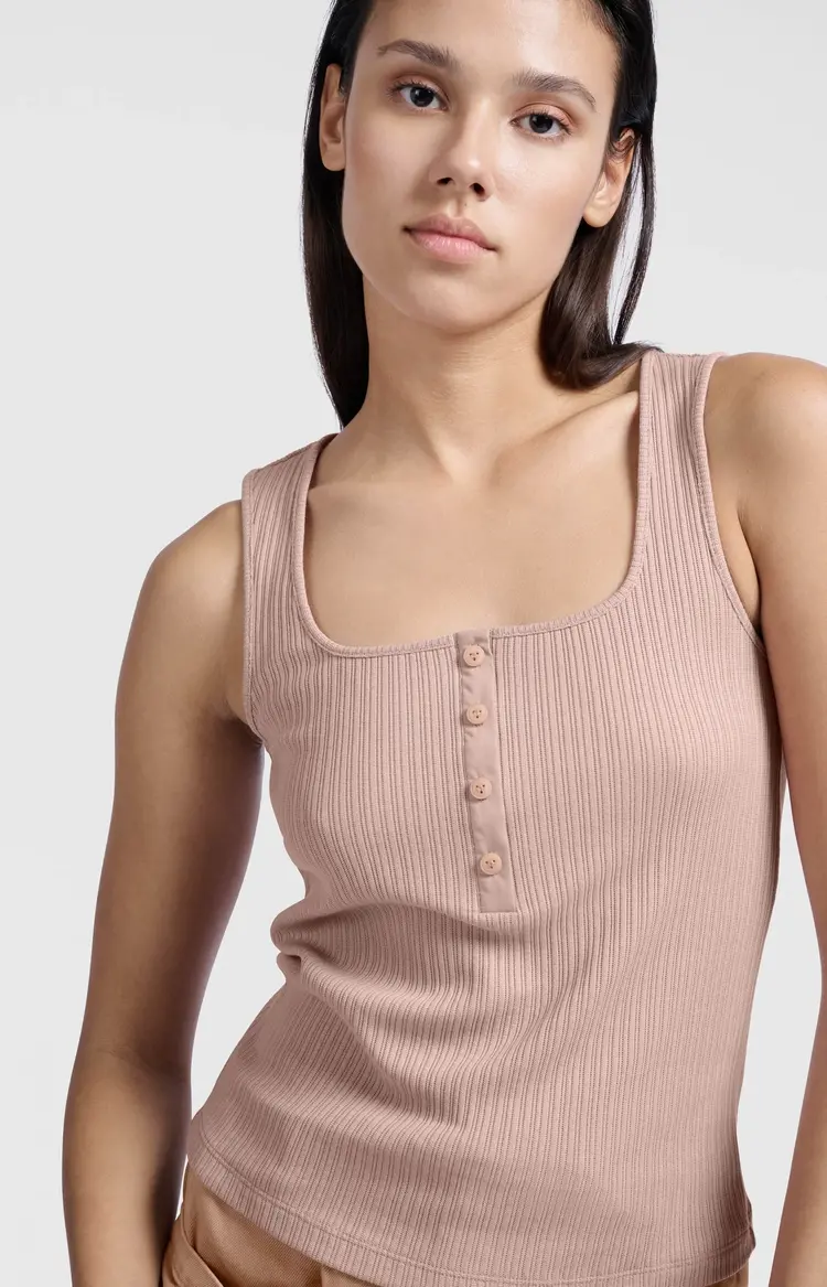 Yaya Rib Singlet w/Buttons Soft Mauve