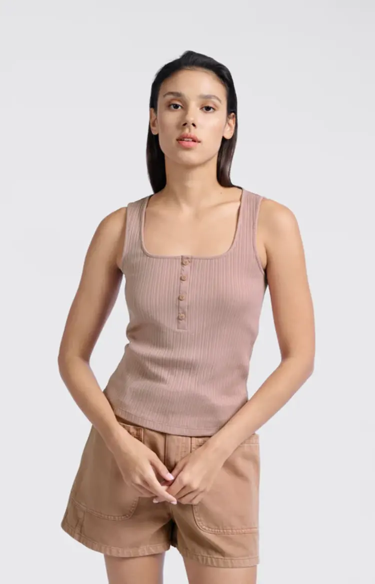 Yaya Rib Singlet w/Buttons Soft Mauve