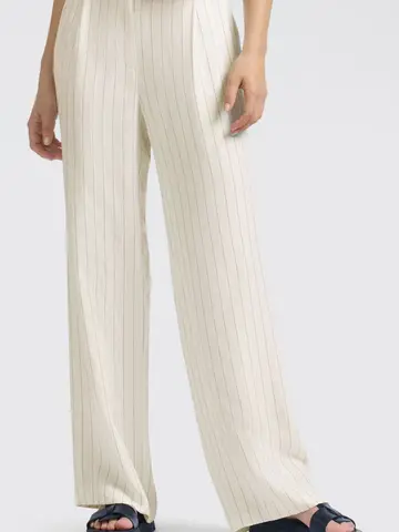 Yaya Linen Mix Wide Leg Trouser Pinstripe Sand Linen