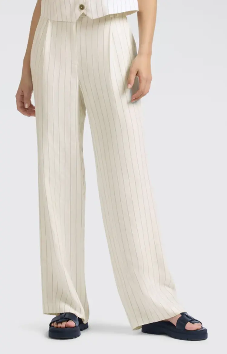 Yaya Linen Mix Wide Leg Trouser Pinstripe Sand Linen